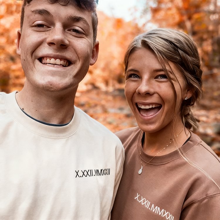 Custom Embroidered Roman Numeral Date Couple's Sweatshirt